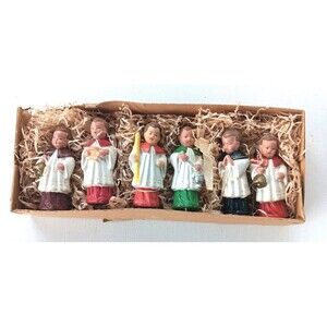 Vintage Set of 6 Plastic Celluloid Choir Boys U S Zone Germany Original Box